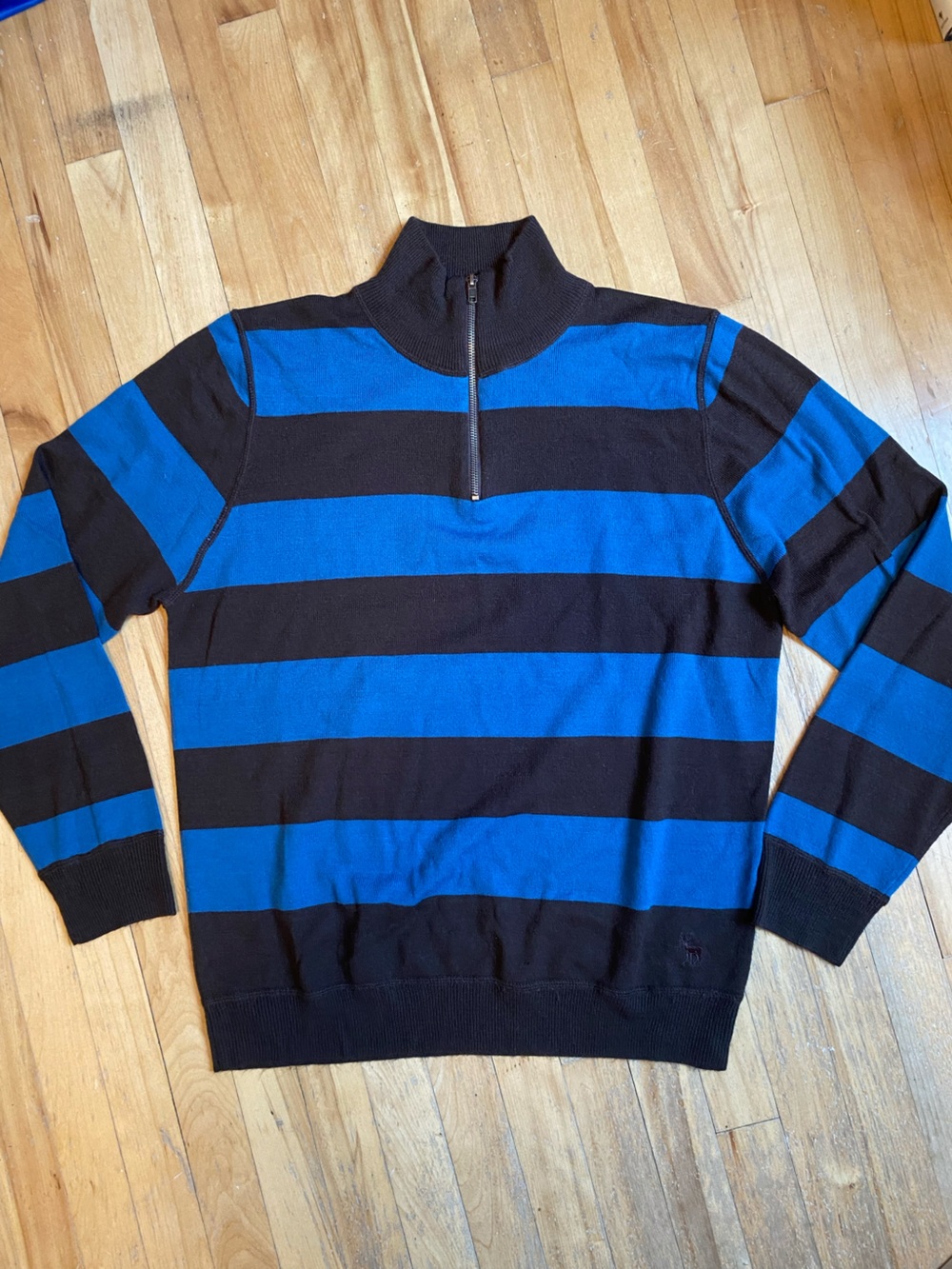 Bluenotes Blue and Black Striped Quarter-Zip Sweater Size L Y2K perfection